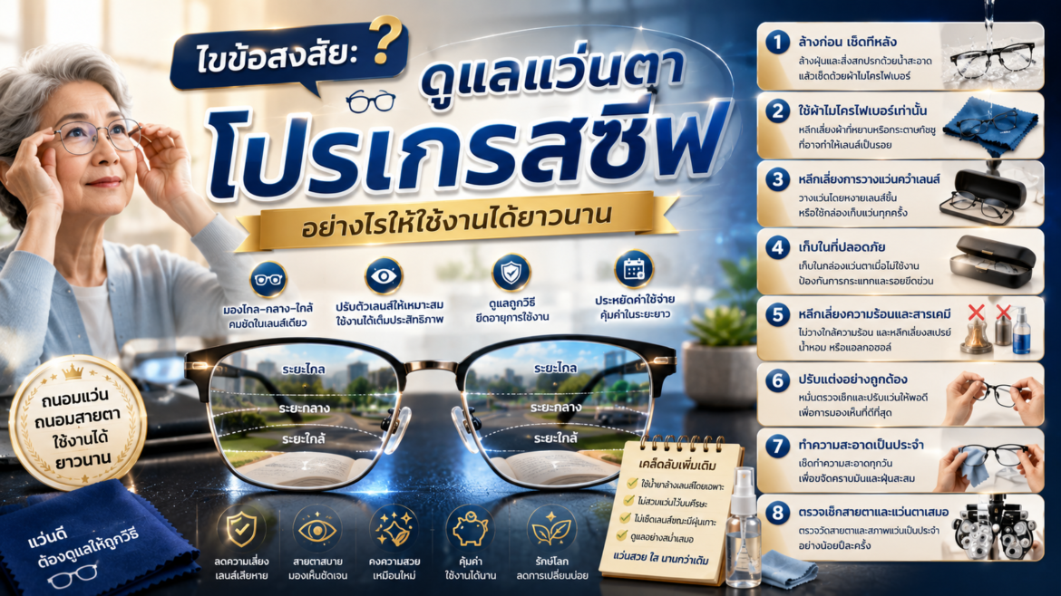 ไขข้อสงสัย: ดูแลแว่นตาโปรเกรสซีฟอย่างไรให้ใช้งานได้ยาวนาน