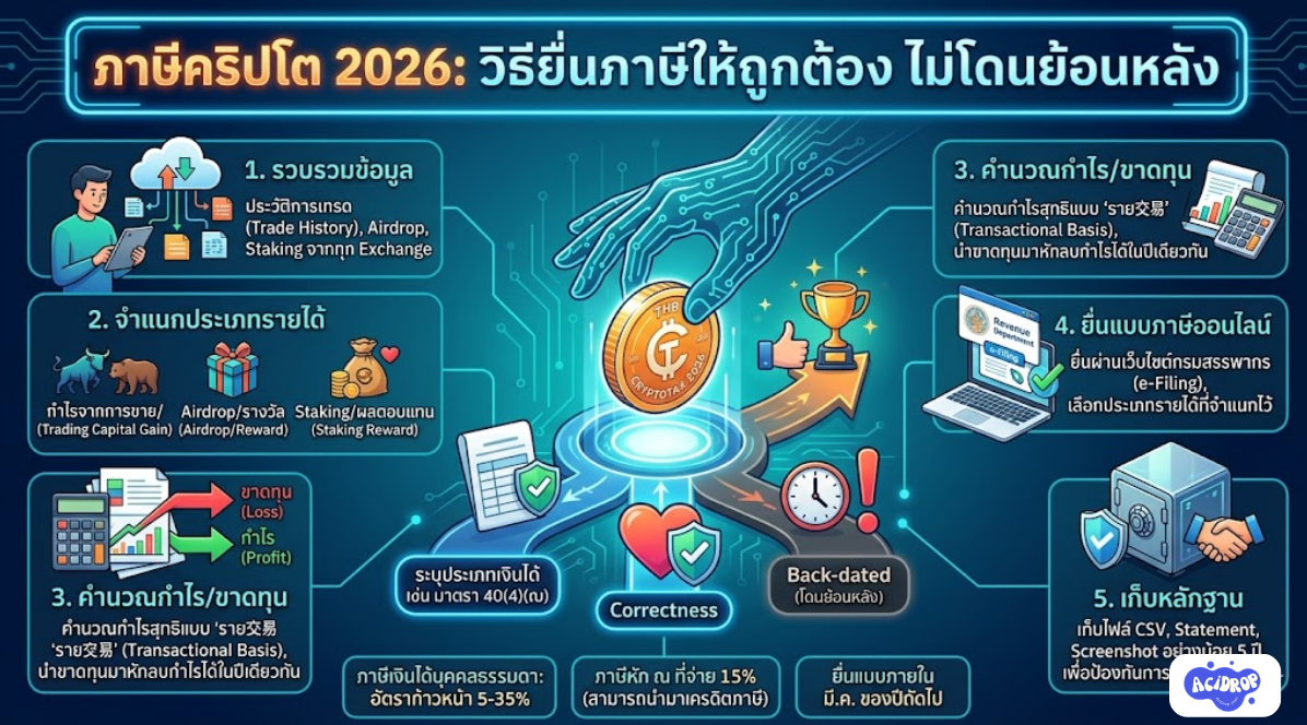 ภาษีคริปโต 2026 วิธียื่นภาษีให้ถูกต้อง ไม่โดนย้อนหลัง
